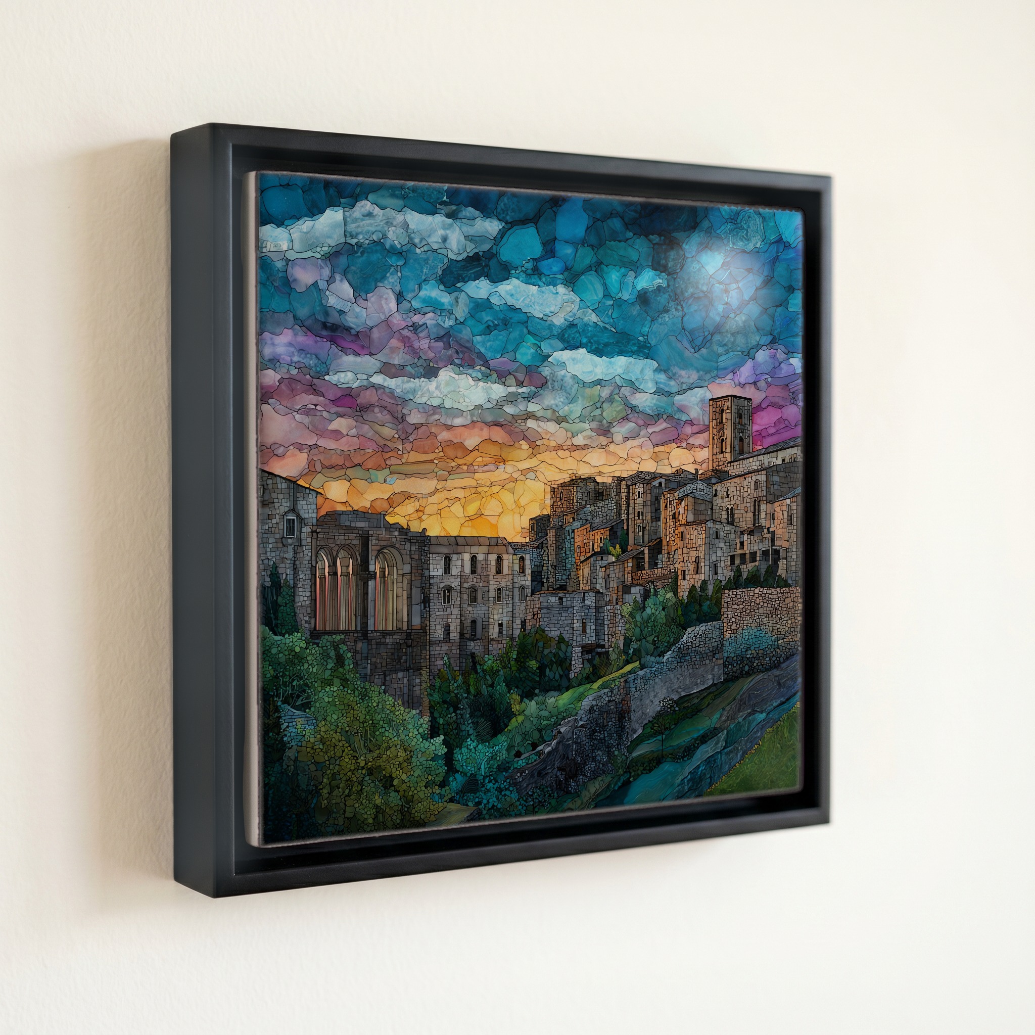 shown in a slim black floating frame · 6 × 6 in