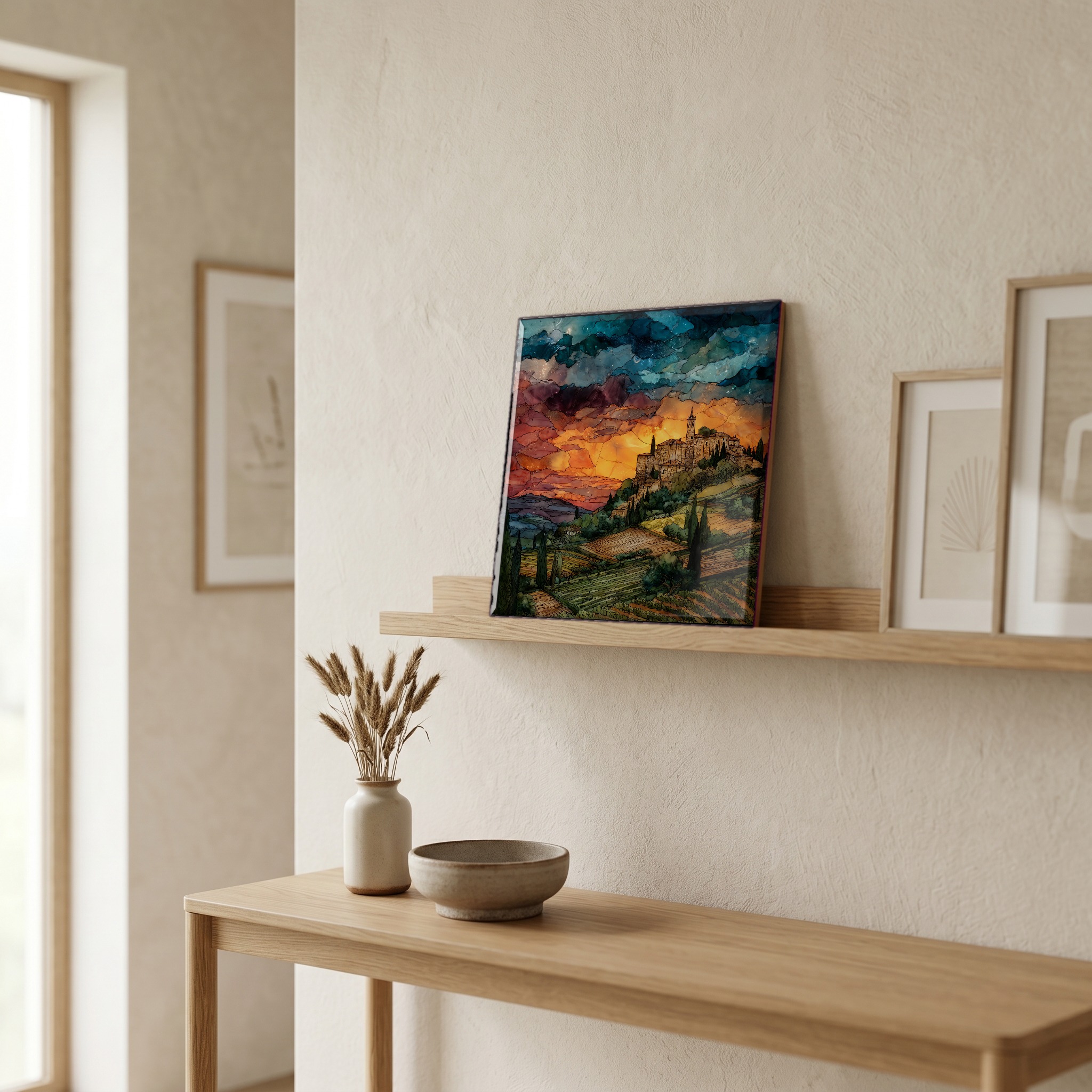 On a picture ledge, where the light comes in.
