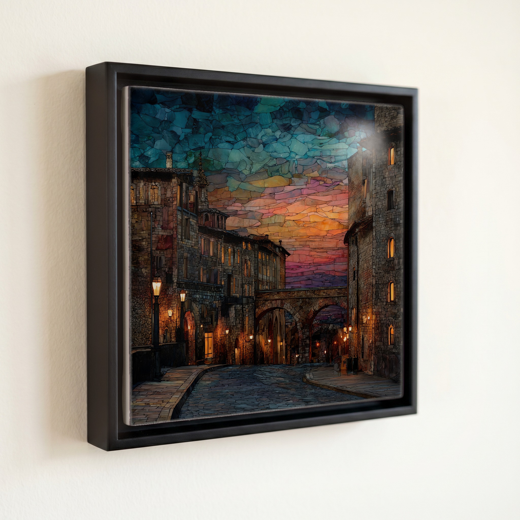 shown in a slim black floating frame · 6 × 6 in