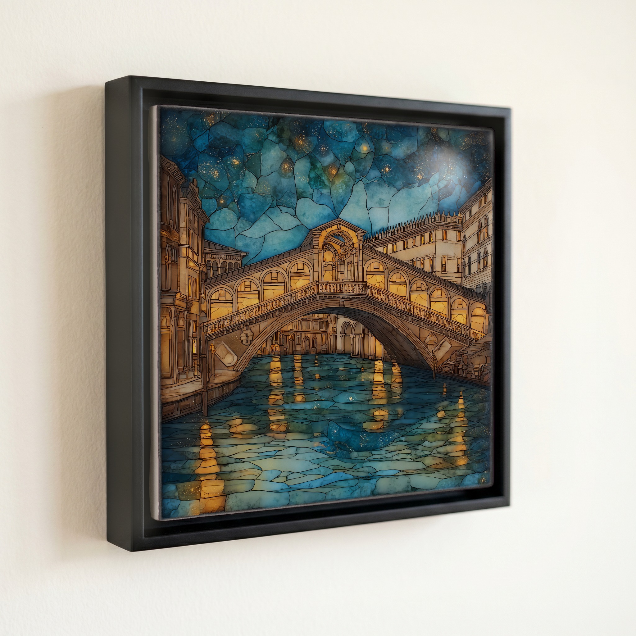 shown in a slim black floating frame · 6 × 6 in