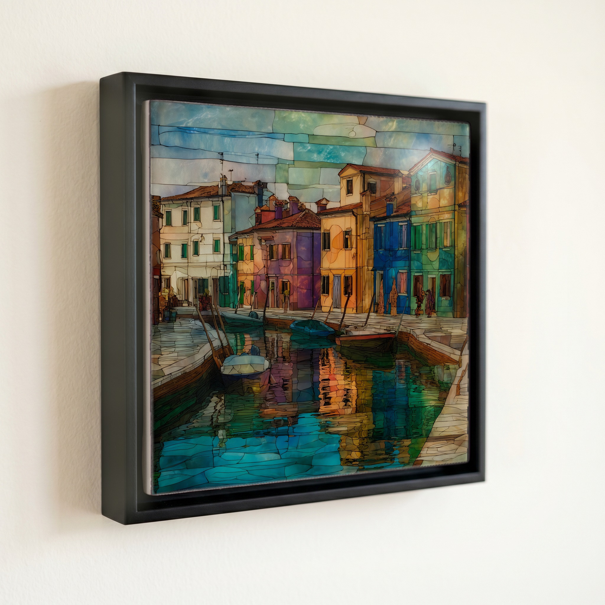 shown in a slim black floating frame · 6 × 6 in