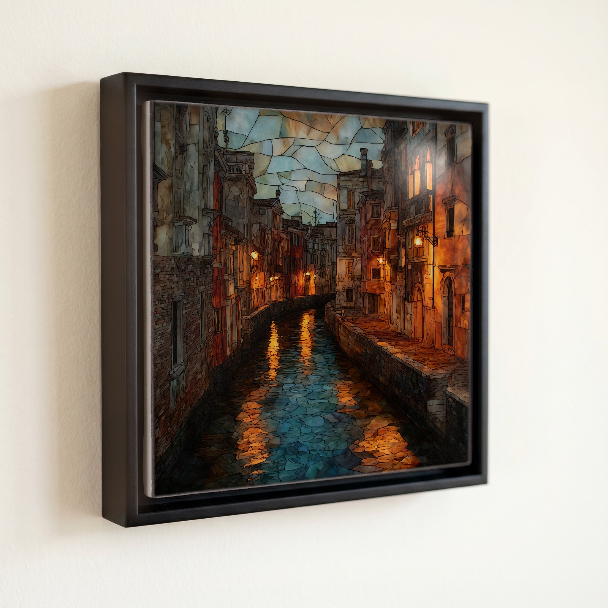 shown in a slim black floating frame · 6 × 6 in