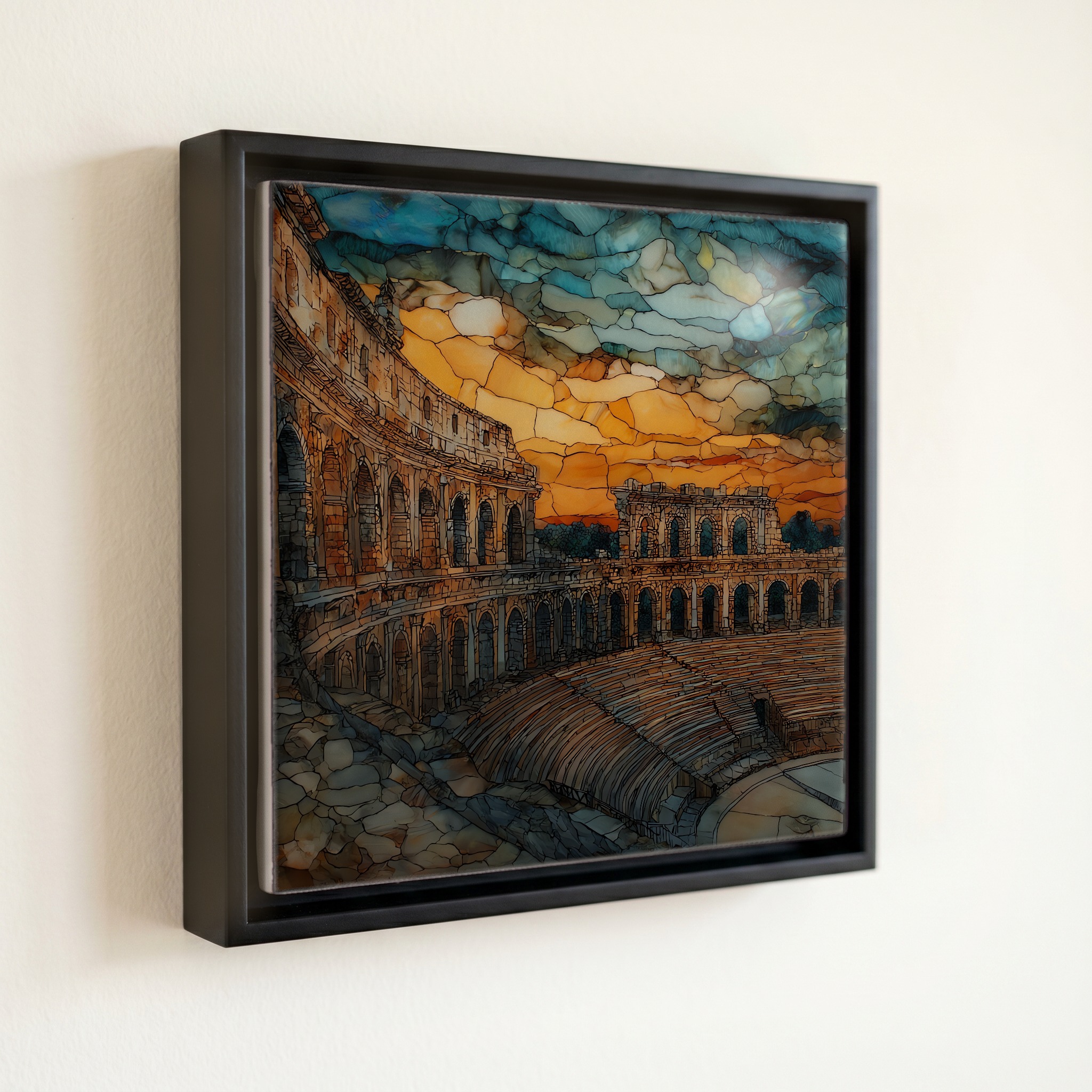 shown in a slim black floating frame · 6 × 6 in