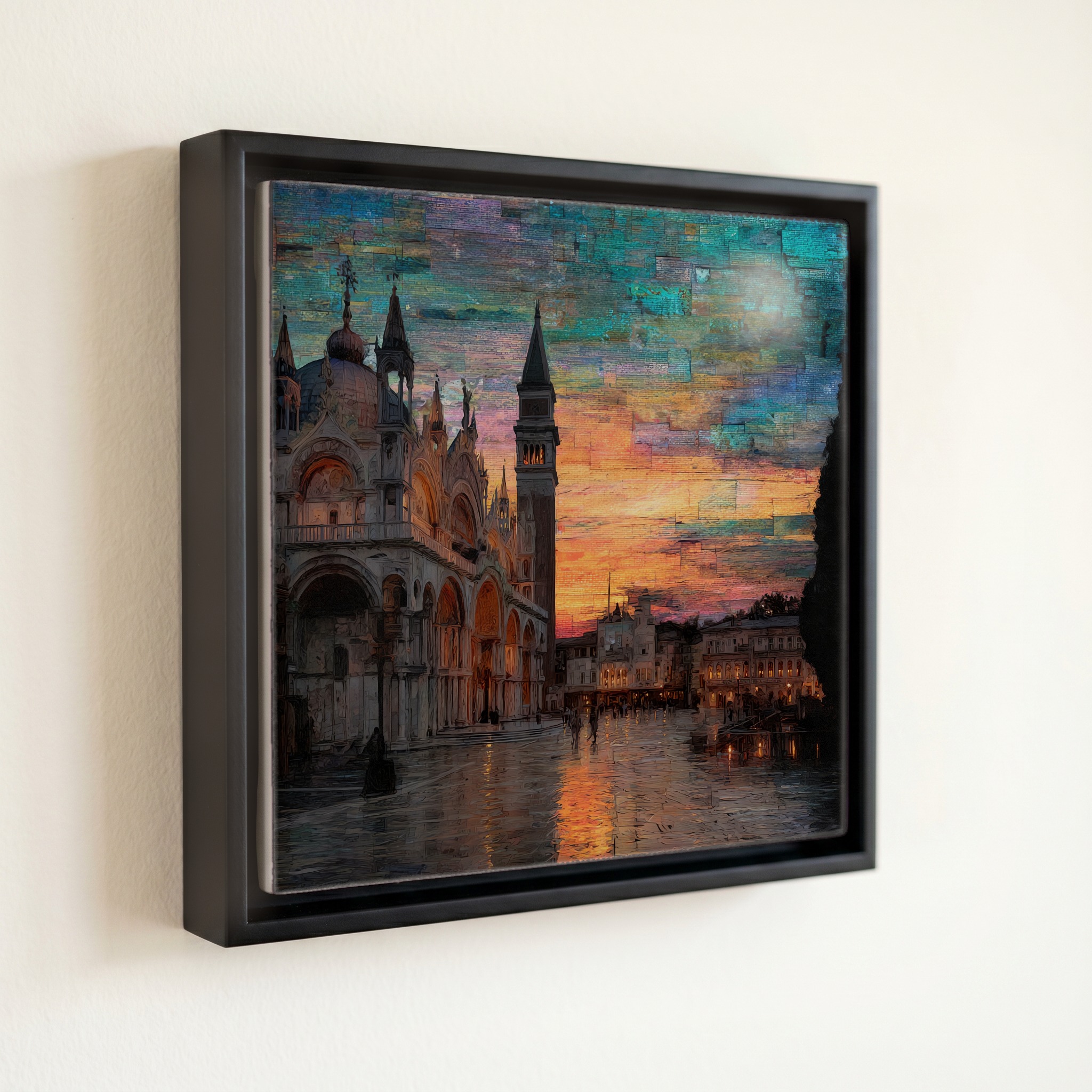 shown in a slim black floating frame · 6 × 6 in