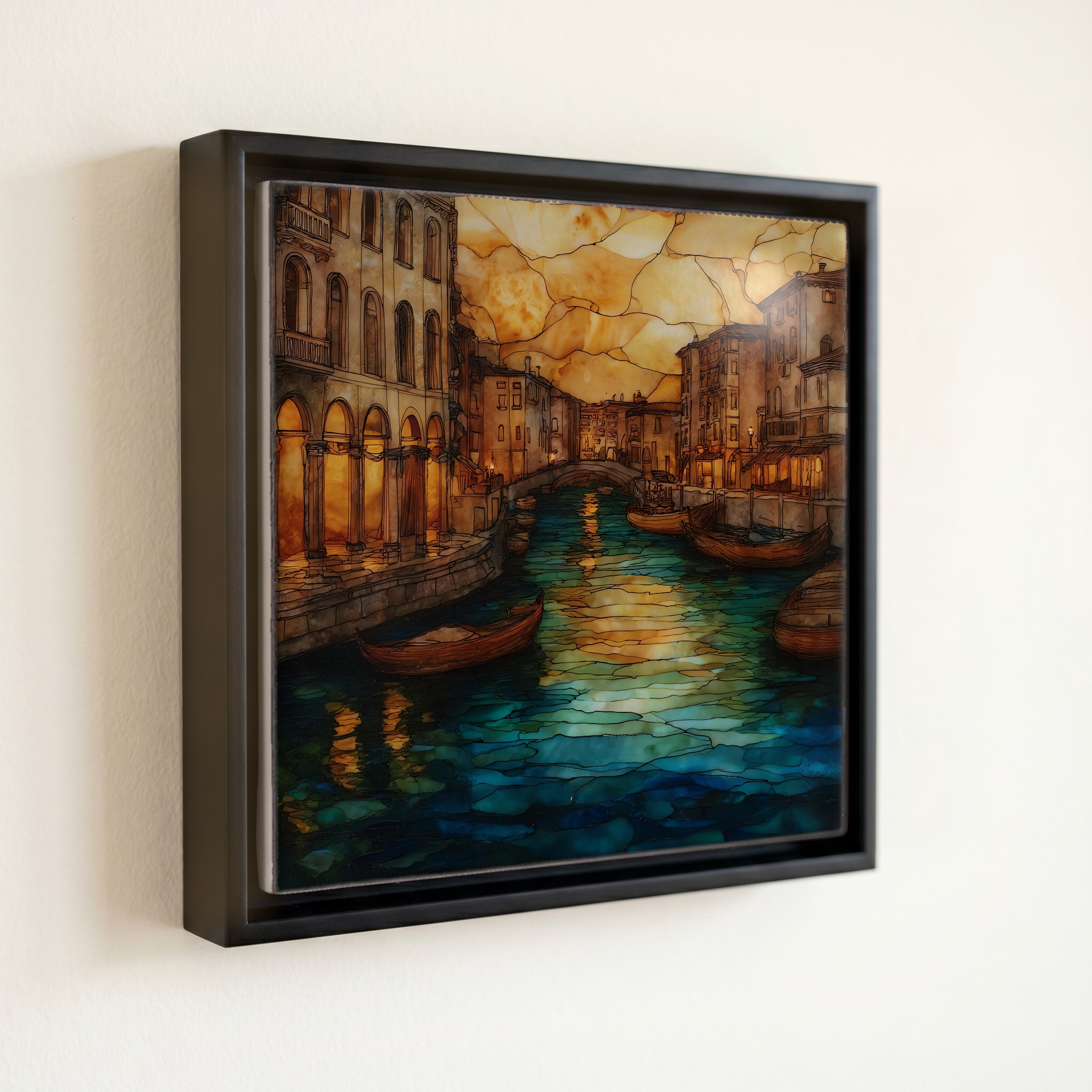 shown in a slim black floating frame · 6 × 6 in