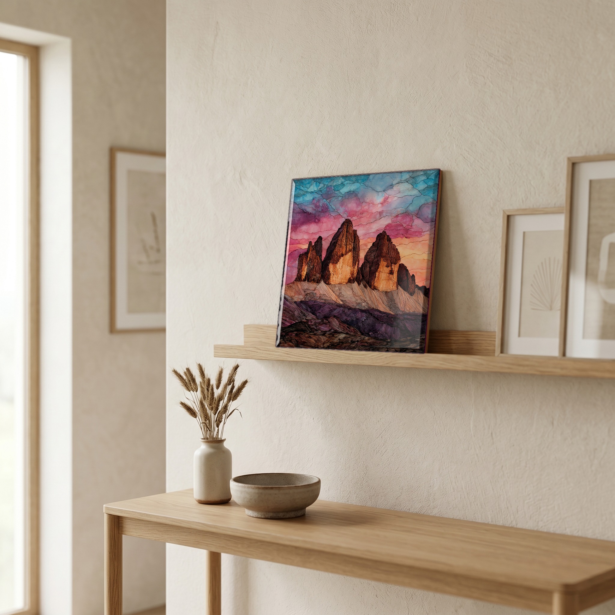 On a picture ledge, where the light comes in.