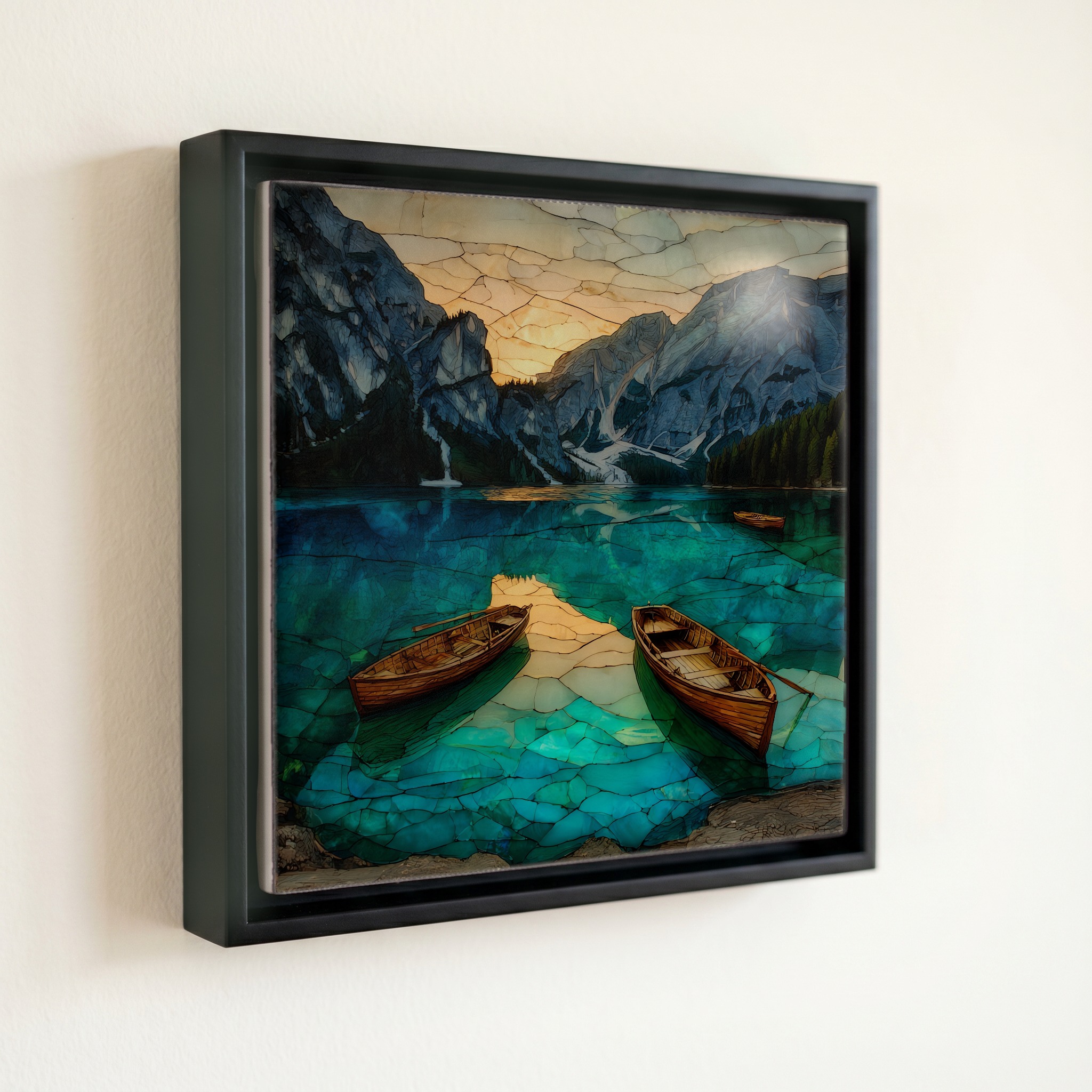 shown in a slim black floating frame · 6 × 6 in
