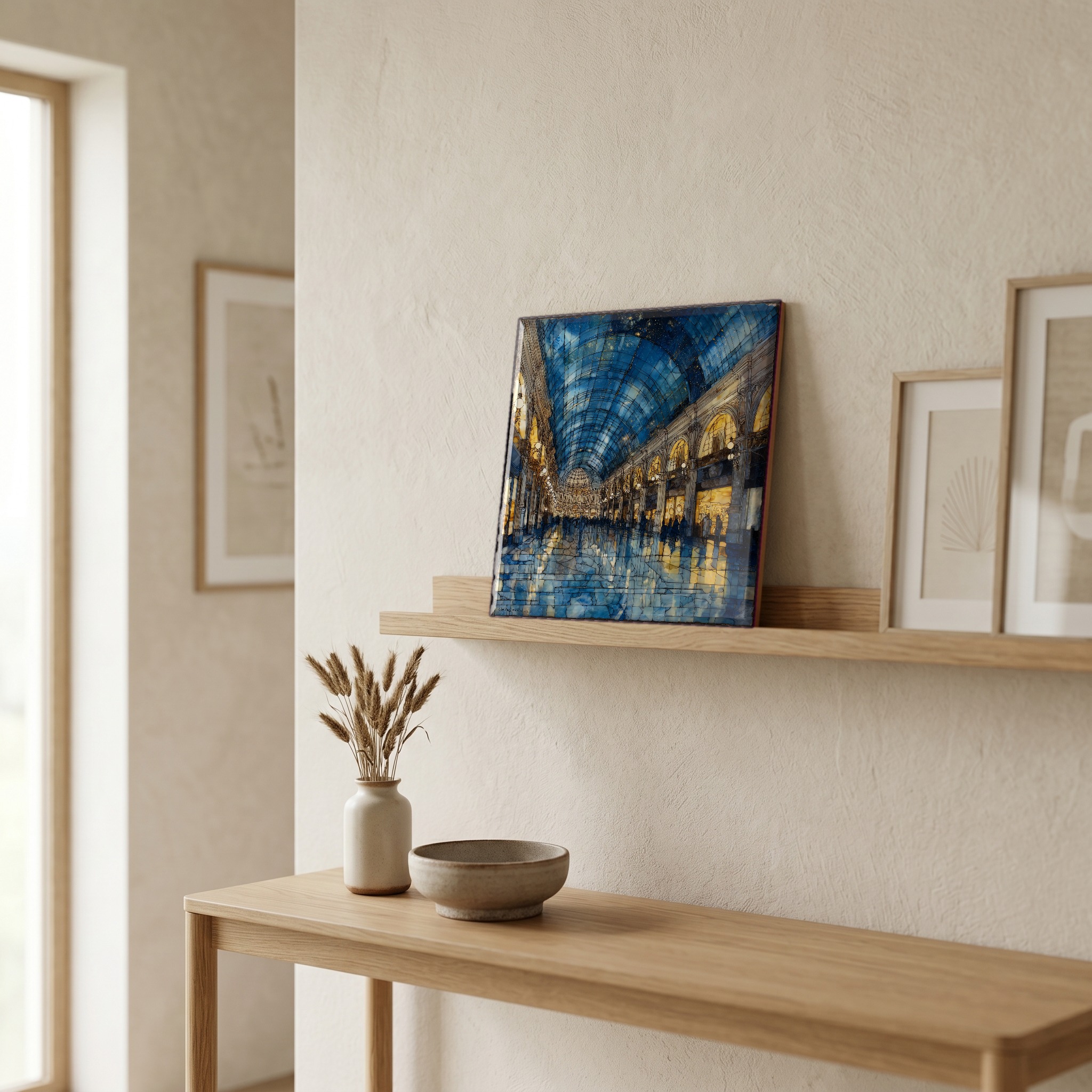 On a picture ledge, where the light comes in.