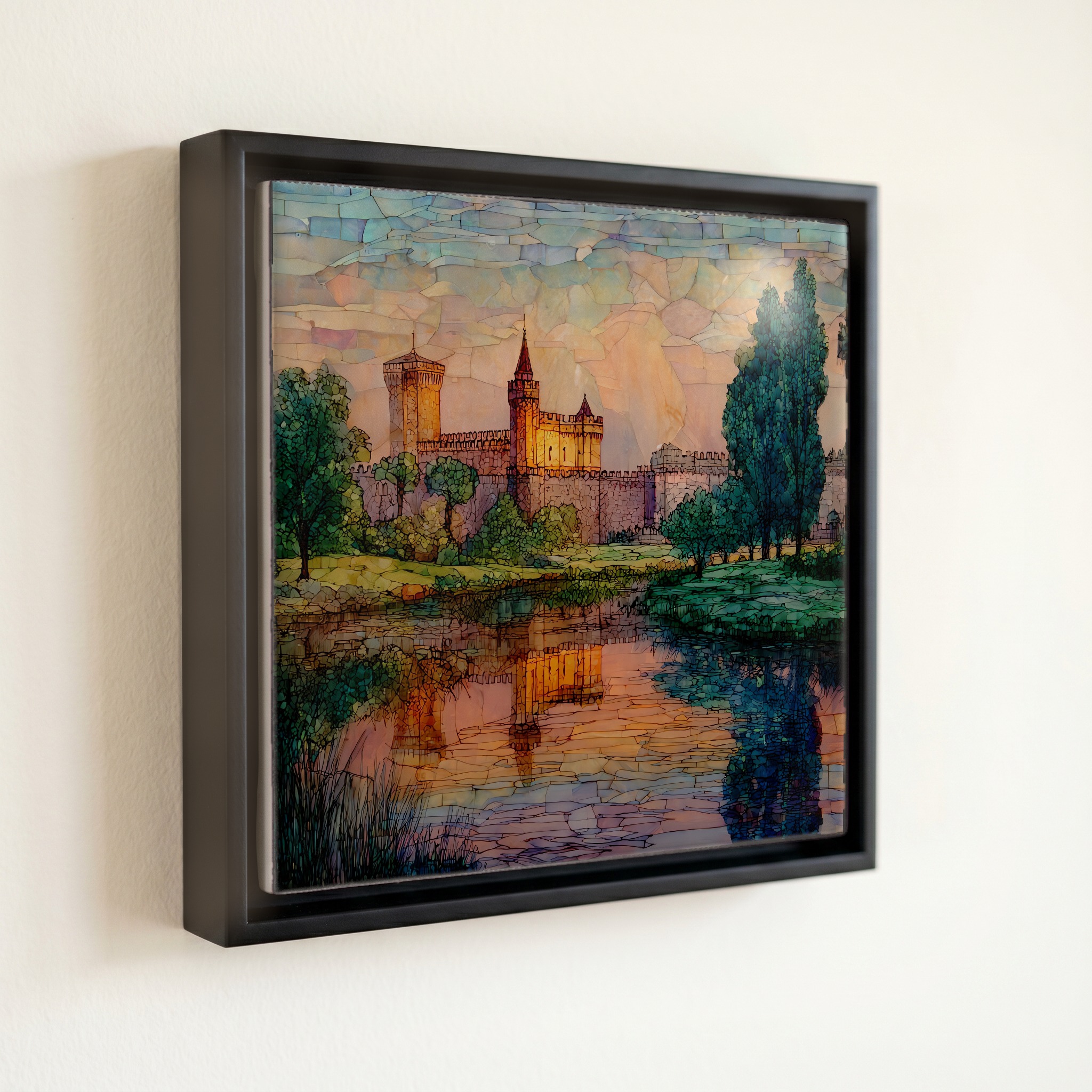 shown in a slim black floating frame · 6 × 6 in