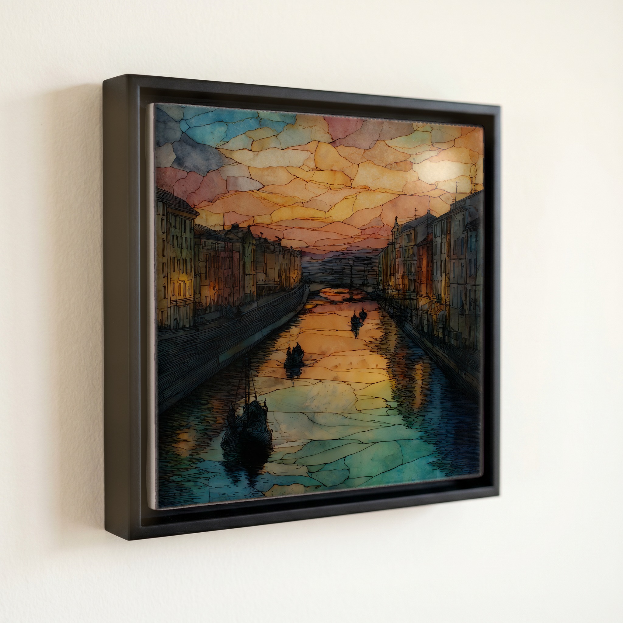 shown in a slim black floating frame · 6 × 6 in