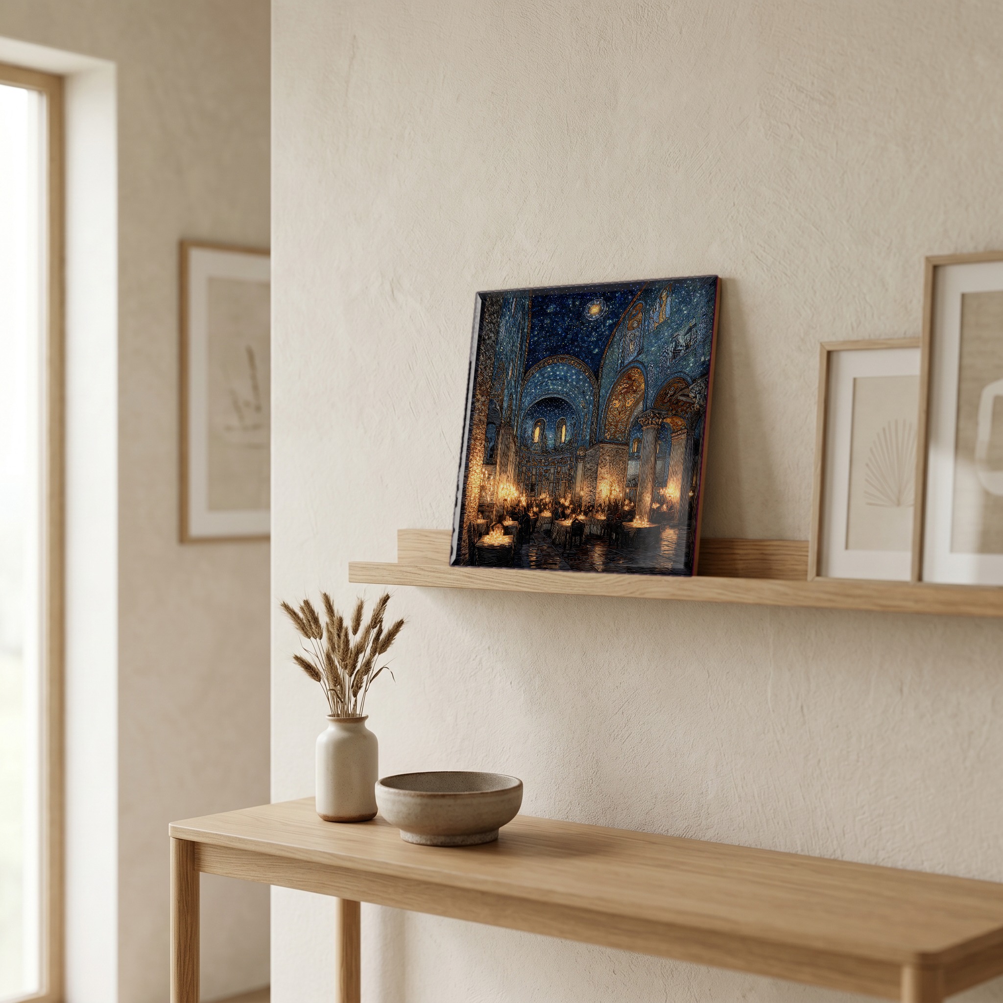 On a picture ledge, where the light comes in.