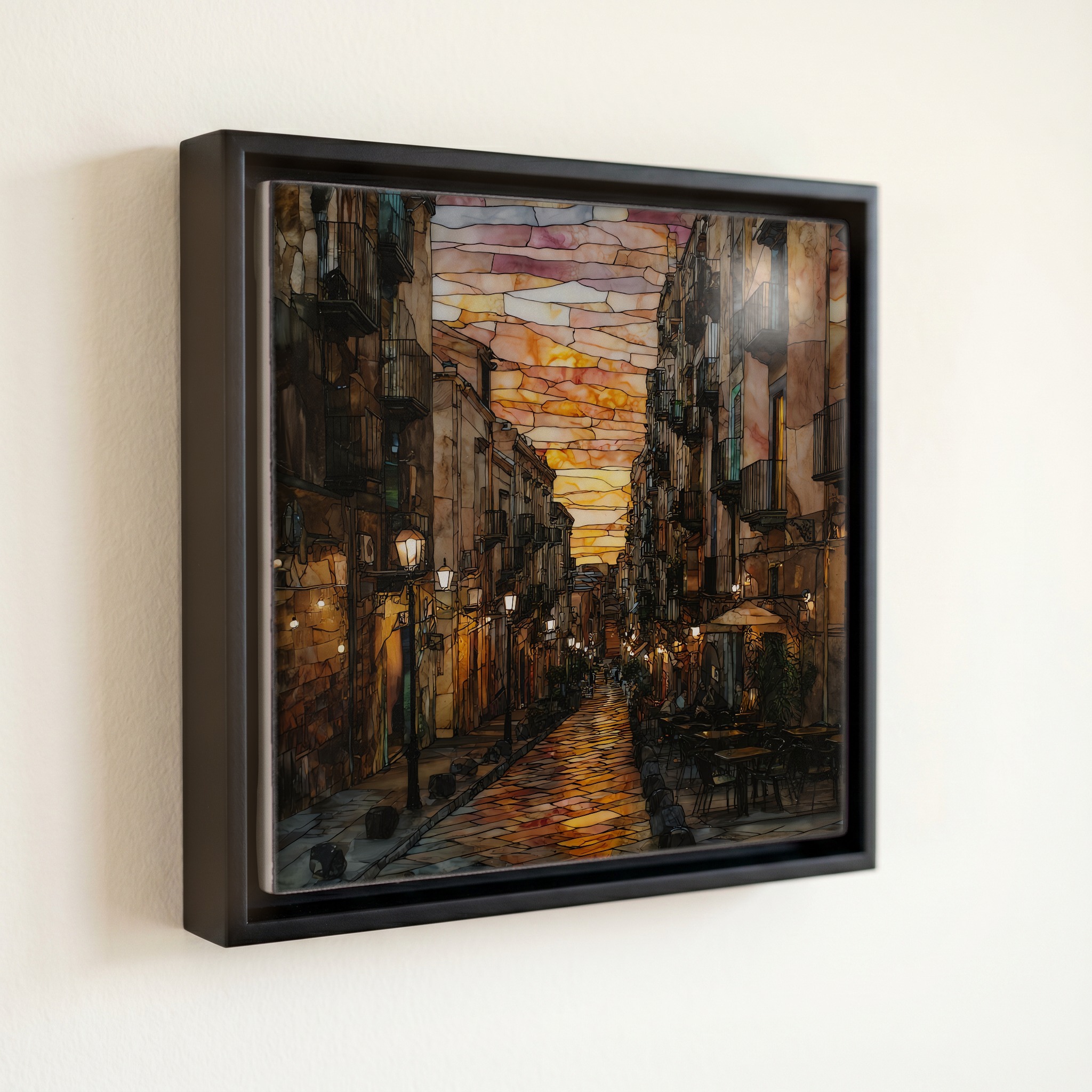 shown in a slim black floating frame · 6 × 6 in