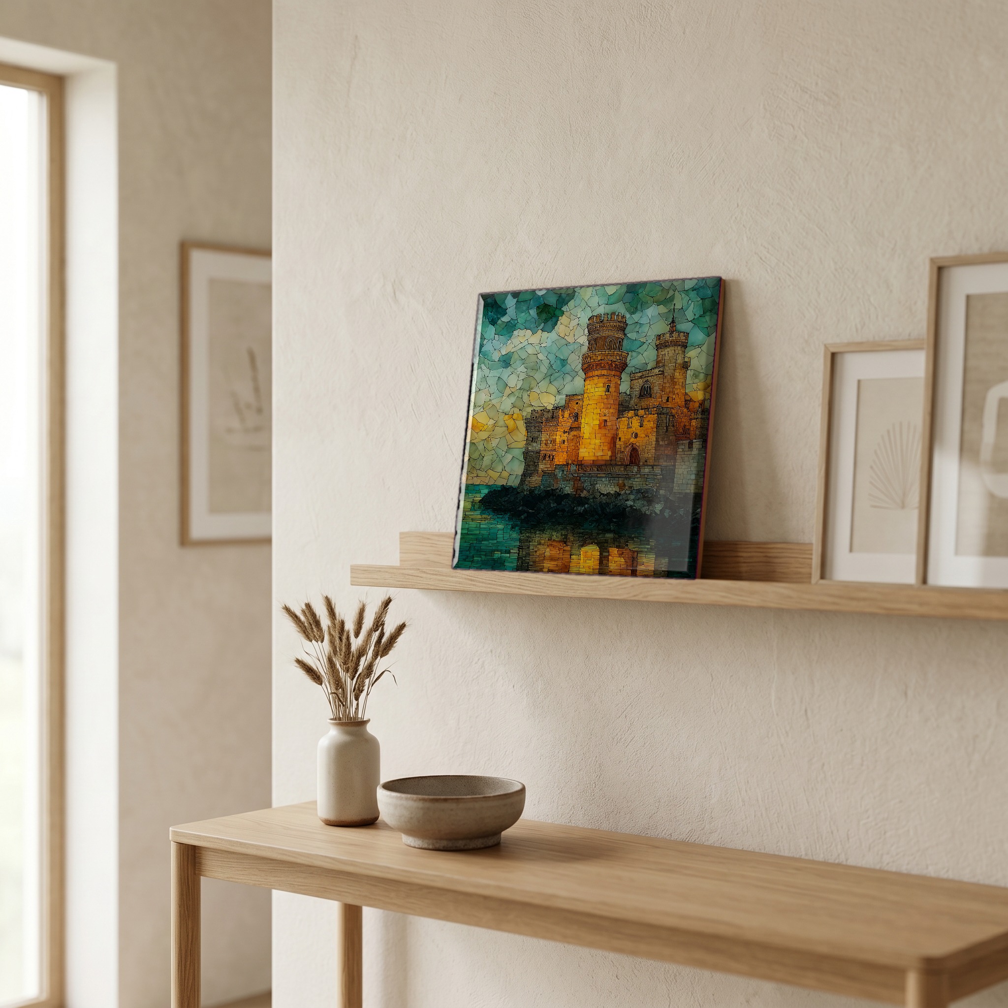 On a picture ledge, where the light comes in.