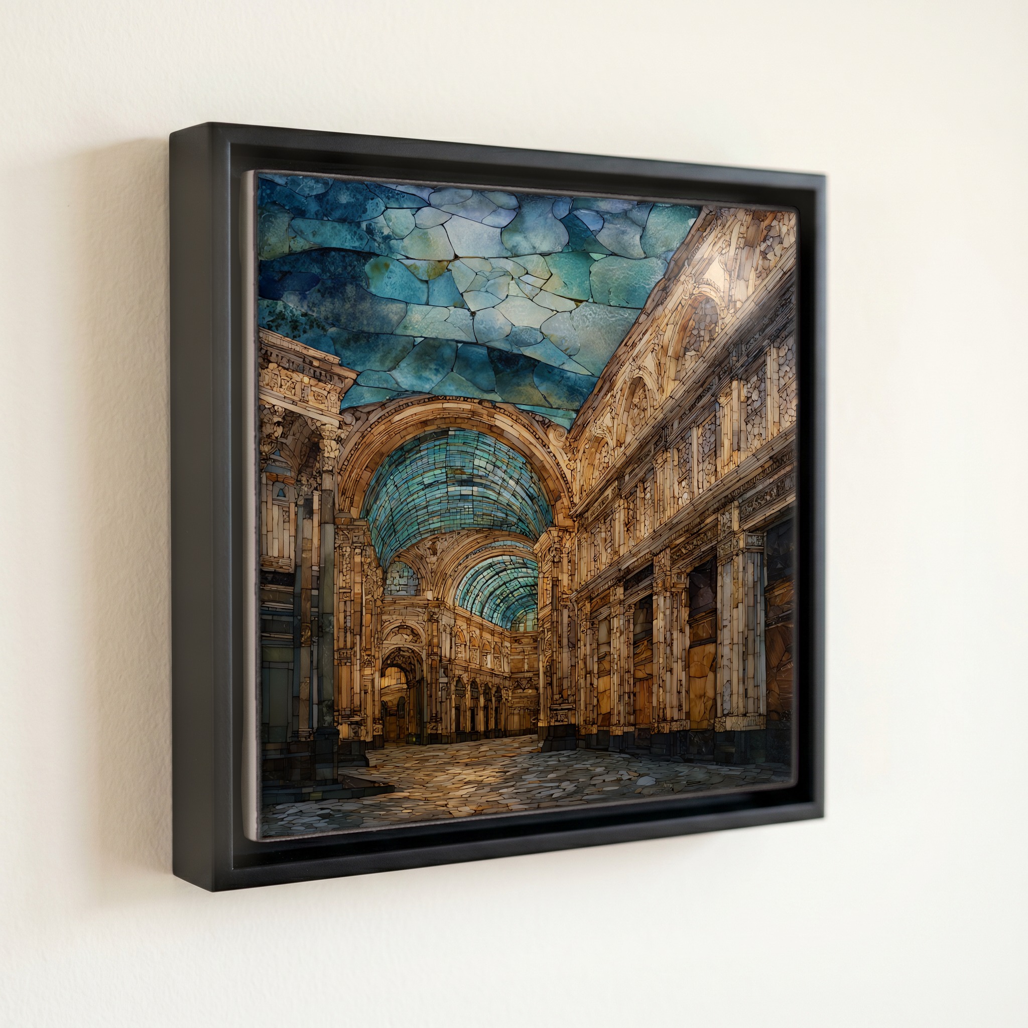 shown in a slim black floating frame · 6 × 6 in