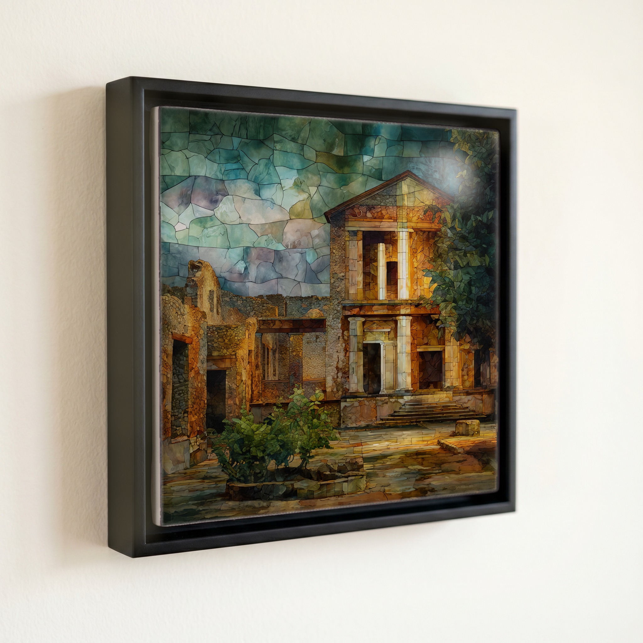 shown in a slim black floating frame · 6 × 6 in