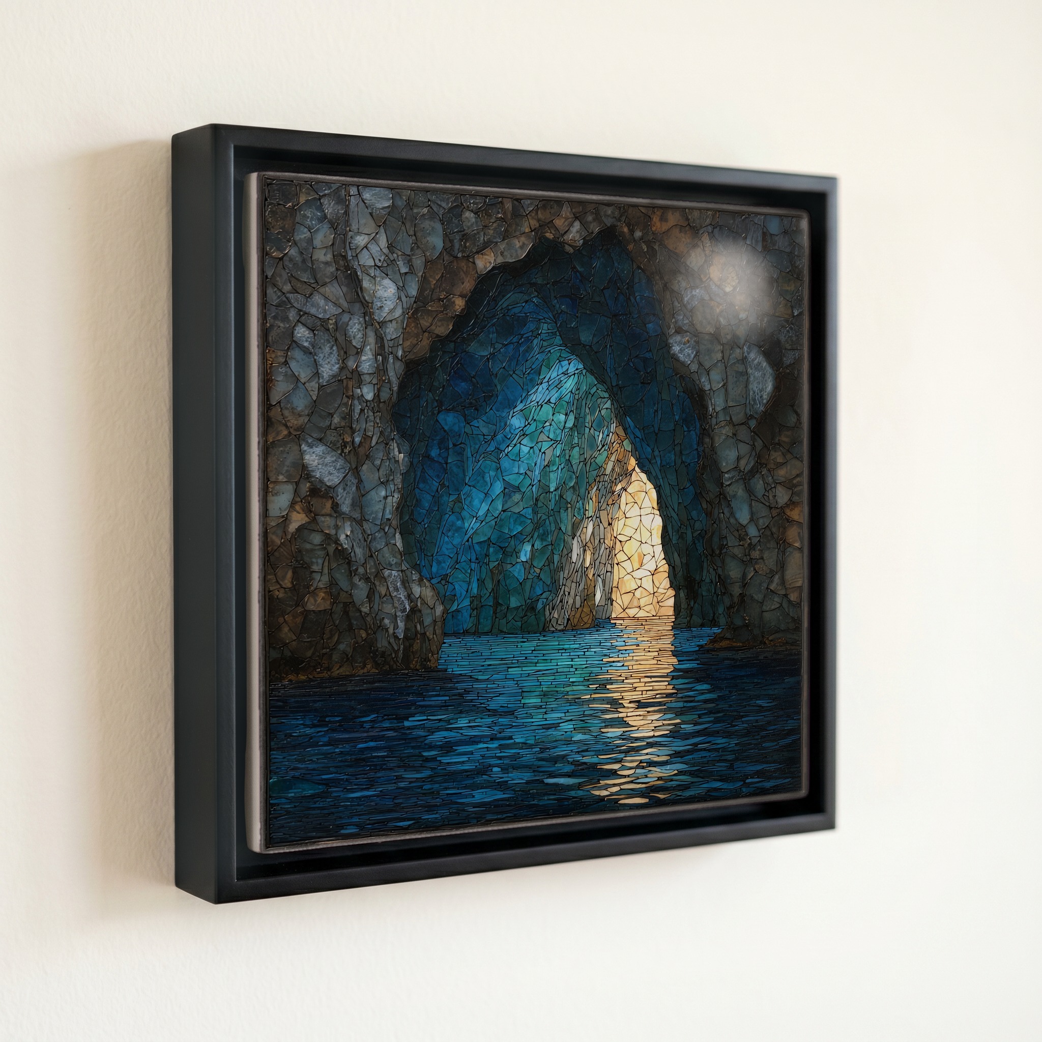 shown in a slim black floating frame · 6 × 6 in