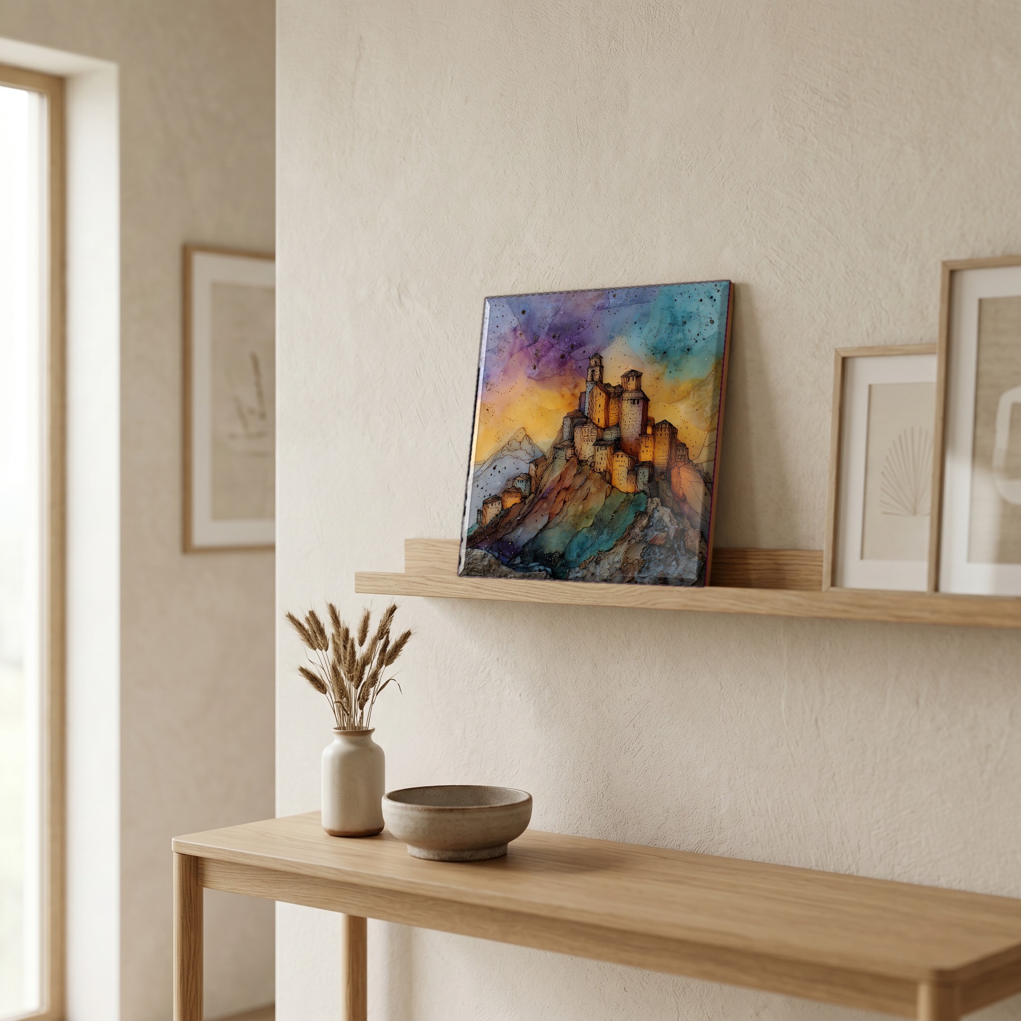 On a picture ledge, where the light comes in.