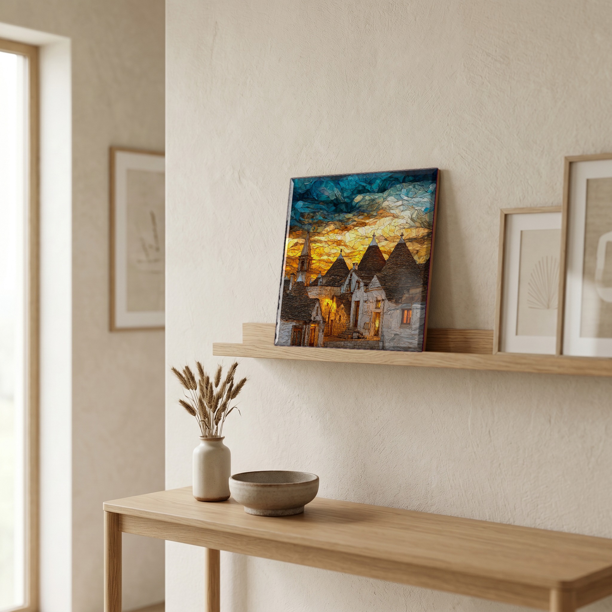 On a picture ledge, where the light comes in.
