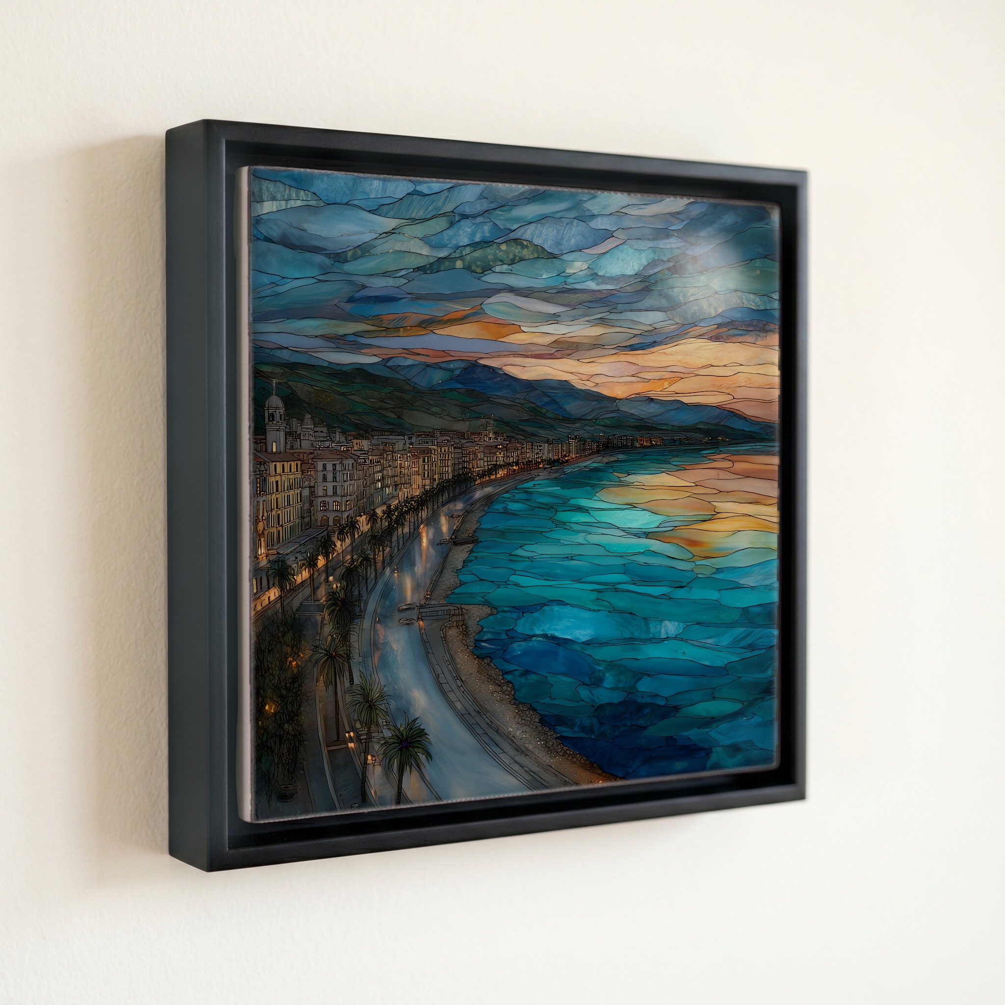 shown in a slim black floating frame · 6 × 6 in