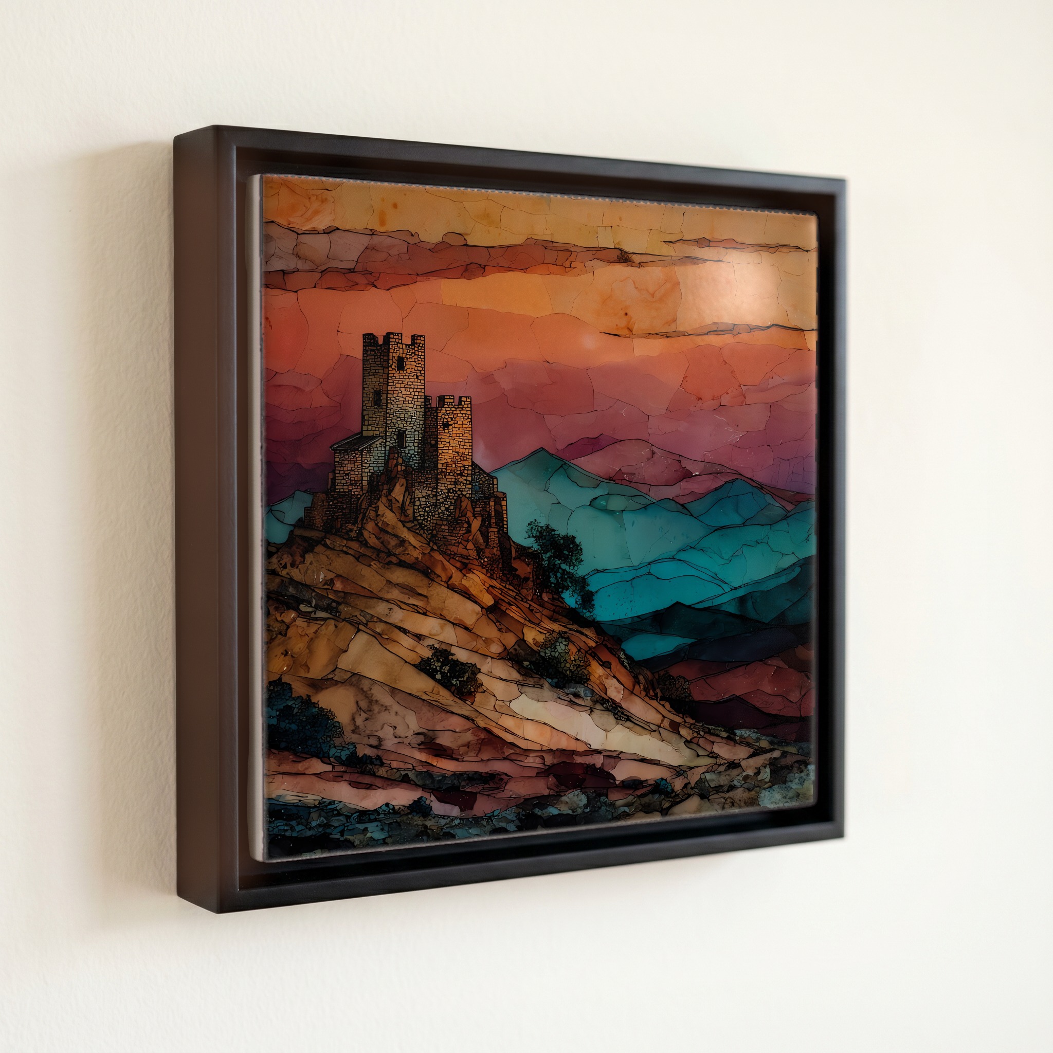 shown in a slim black floating frame · 6 × 6 in