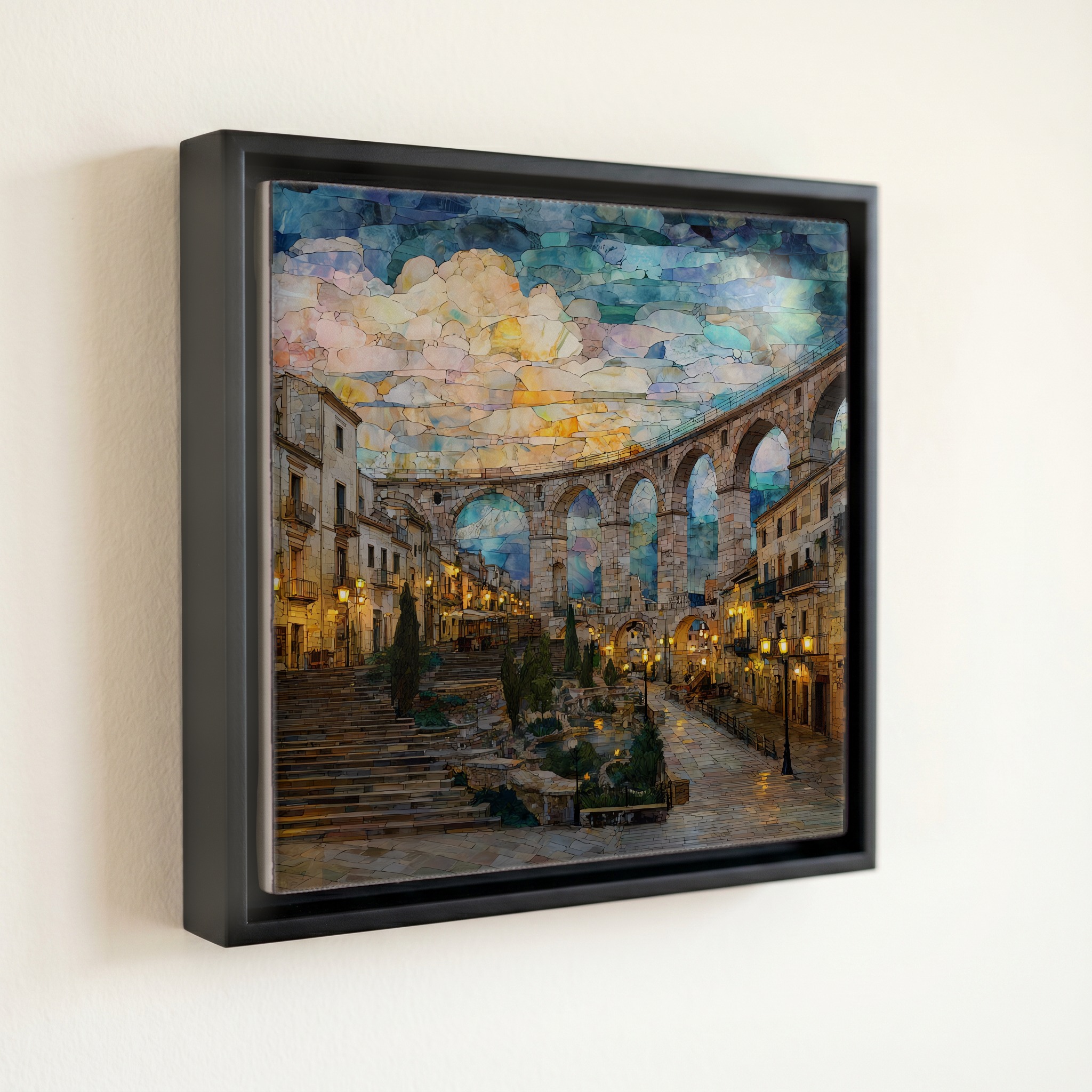 shown in a slim black floating frame · 6 × 6 in