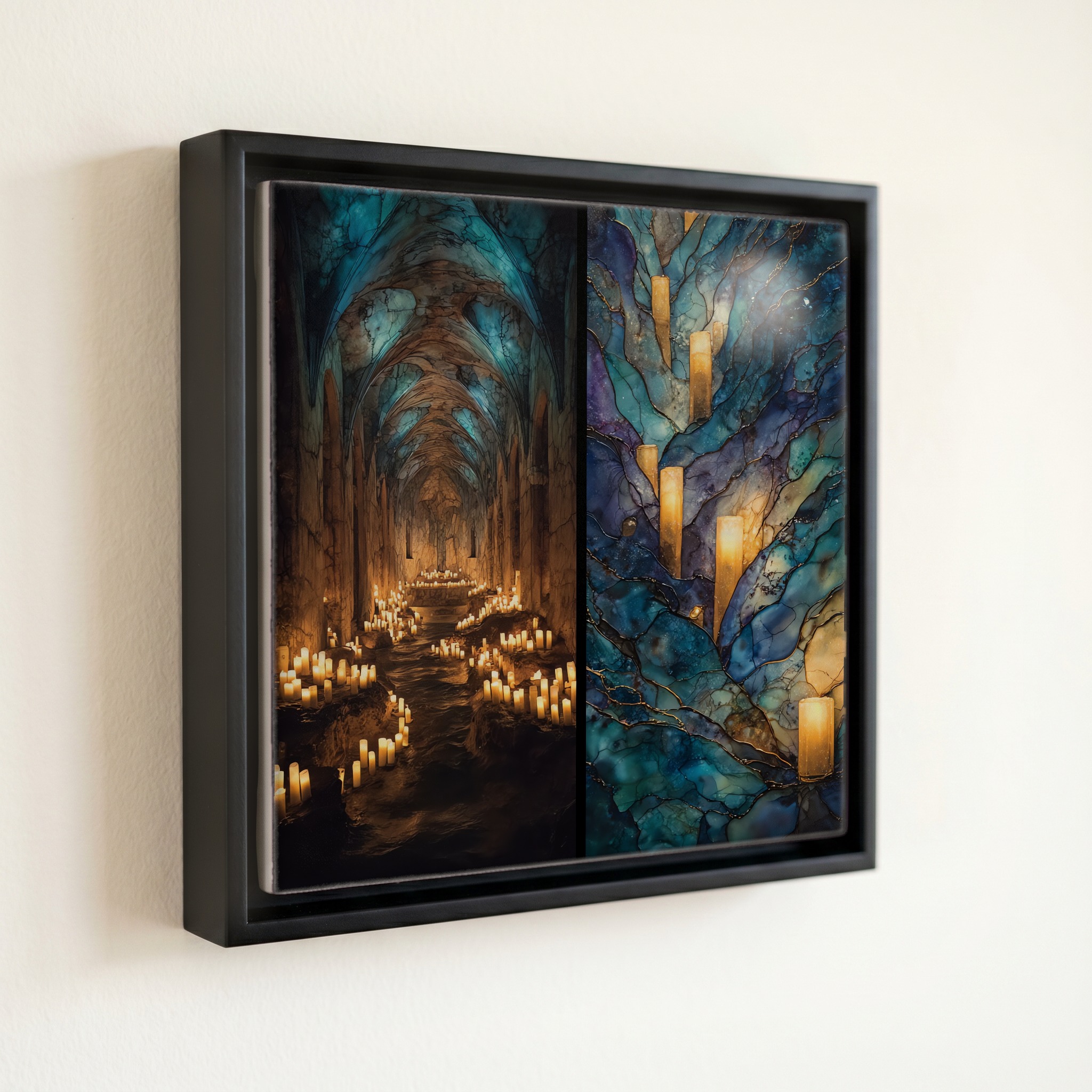 shown in a slim black floating frame · 6 × 6 in