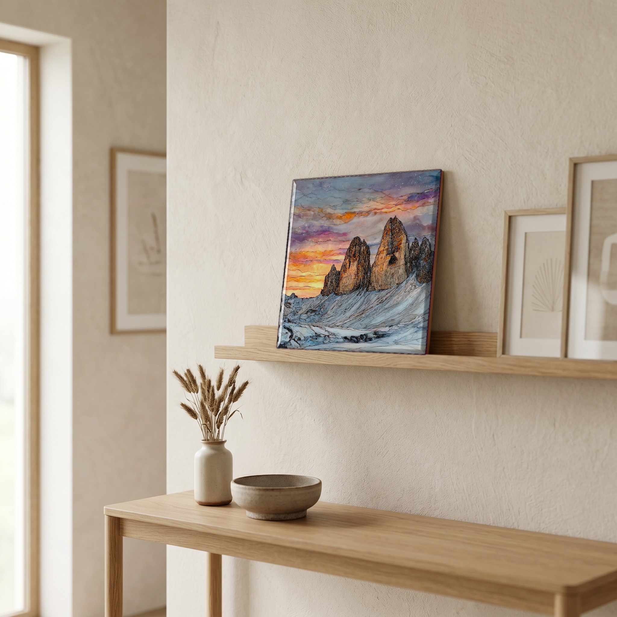 On a picture ledge, where the light comes in.