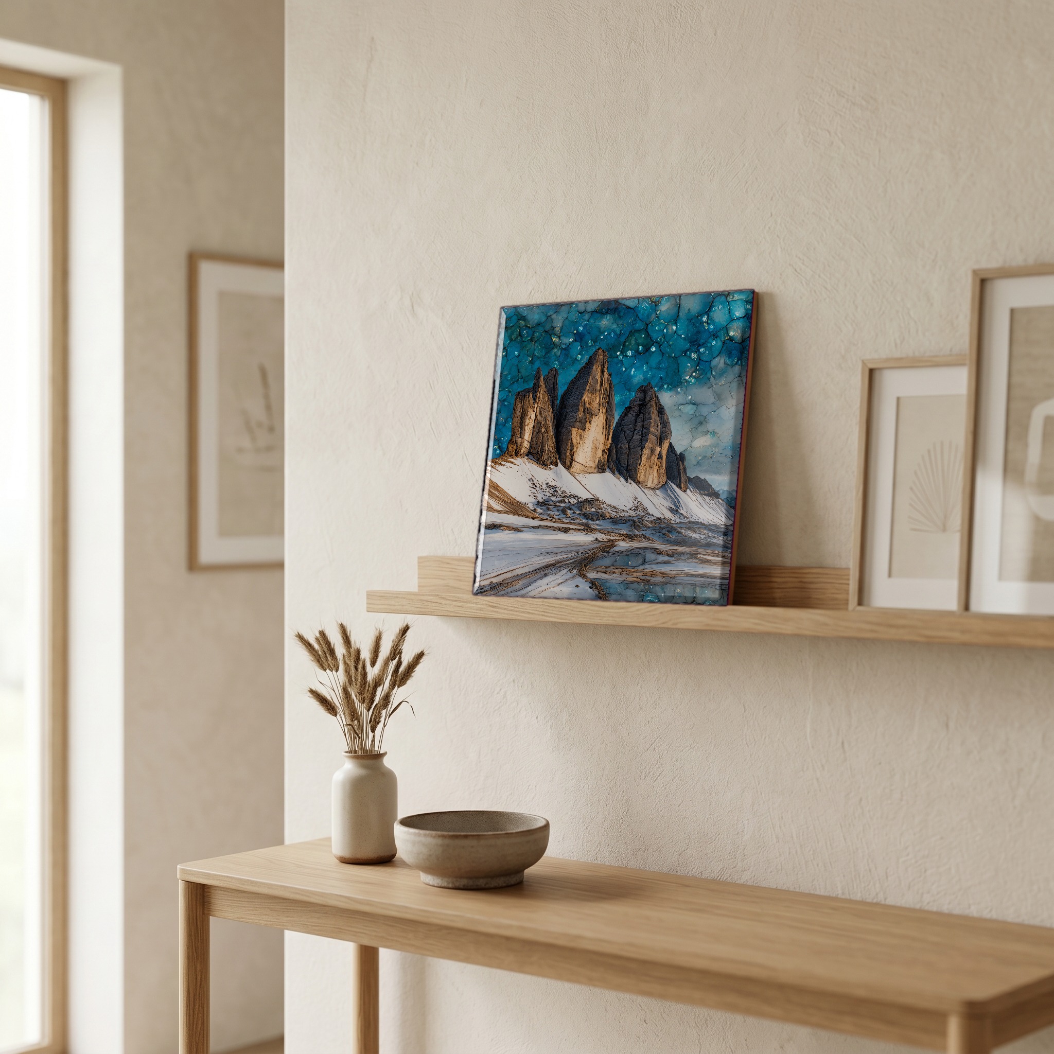 On a picture ledge, where the light comes in.