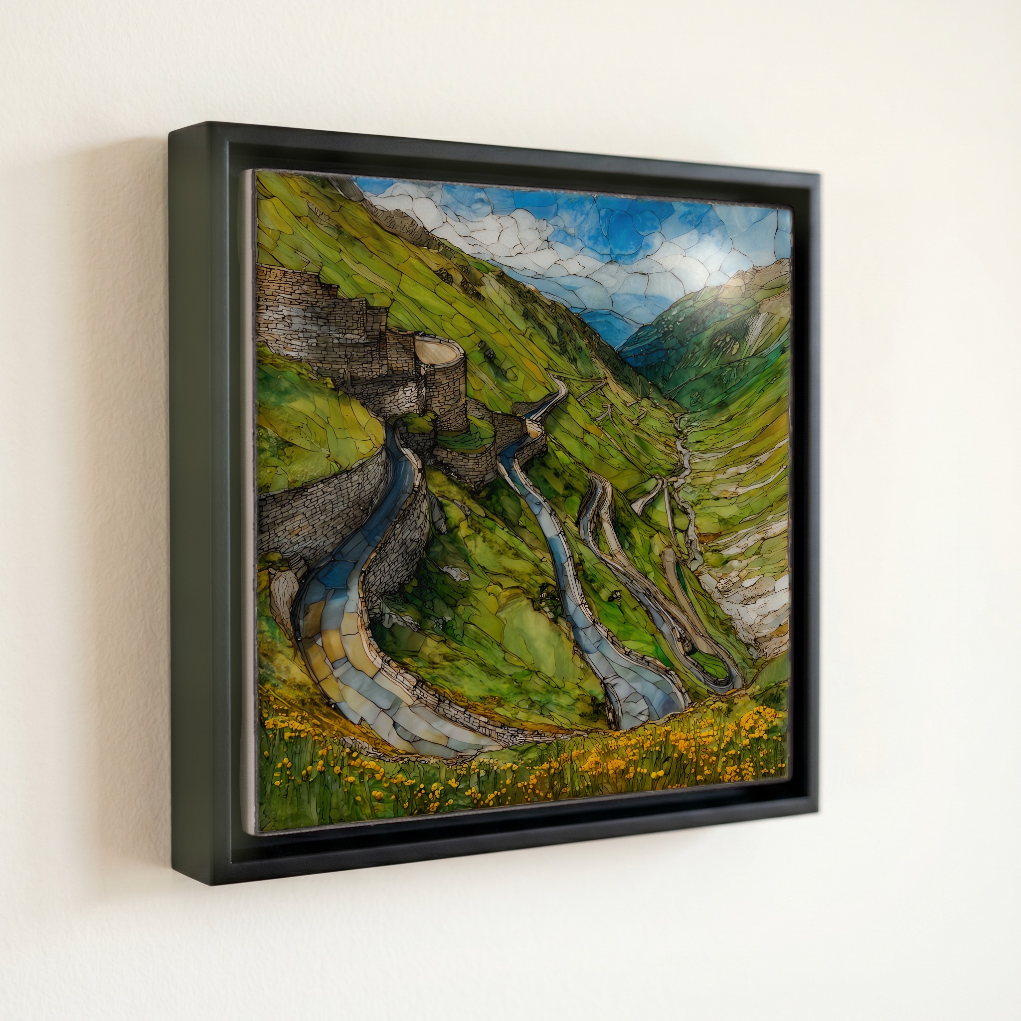 shown in a slim black floating frame · 6 × 6 in