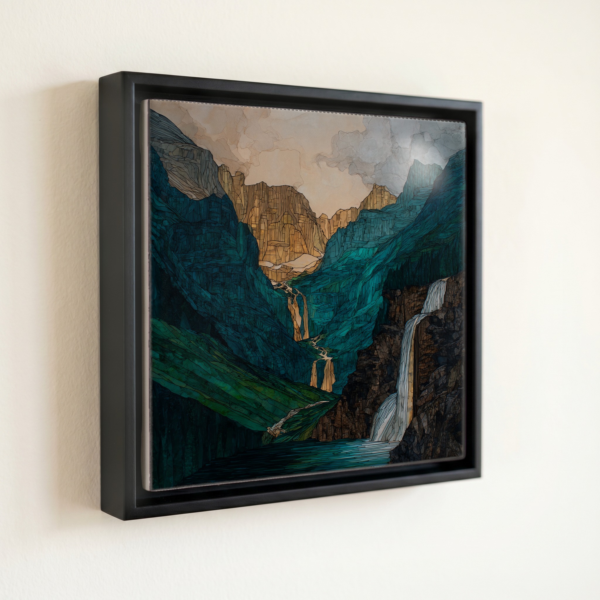 shown in a slim black floating frame · 6 × 6 in